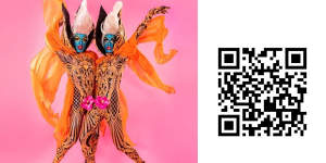 This work was created by The Huxleys as a special one off NFT for Spectrum. Hibiscus is a tribute to performance artist Hibiscus (1949-1982) a founding member of acid drag performance group The Cockettes. You can buy it as an NFT on Culture Vault by scanning the QR code (all profits to the artists).