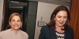 Then deputy premier and treasurer Jackie Trad and Premier Annastacia Palaszczuk announcing the state budget together in 2018.