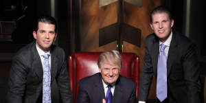 A simpler time:Donald Trump with his two sons,Donald jnr (left) and Eric on reality TV show The Apprentice.
