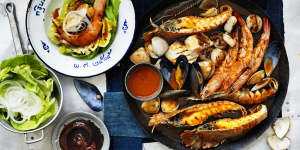 Barbecued seafood with gochujang butter sauce.