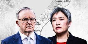 Under pressure on Hamas-Israel:Anthony Albanese and Penny Wong.
