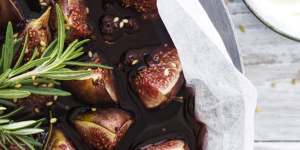 Ripe,fleshy figs,lightly baked in red wine with sweet and creamy yoghurt on the side.