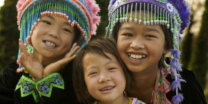 Hmong girls in traditional dress.