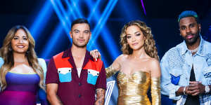 Jessica Mauboy,Guy Sebastian,Rita Ora and Jason Derulo are judges on The Voice.