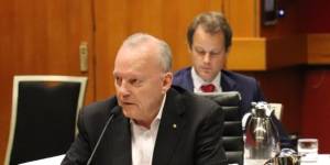 Former NSW Treasury secretary Mike Pratt at the parliamentary hearing on Monday.