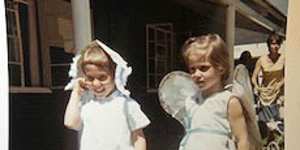 Tracey Schreier as an angel in the school play,with her twin brother Gavin.