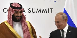 Russia’s President Vladimir Putin,right gestures toward Saudi Arabia’s Crown Prince Mohammed bin Salman during a meeting on the sidelines of the G20 Summit in 2019.