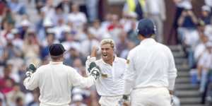 Mike Gatting stands in disbelief after falling victim to Shane Warne’s “ball of the century” in 1993.