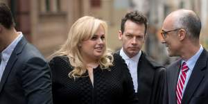 Actress Rebel Wilson arriving at the Supreme Court with Matt Collins KC (centre) during her high-profile defamation action.
