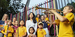 Parents Stephanie Dunstan,Nicole Done,Hong Ly,and Alena Maher with their children from Glebe Public School.