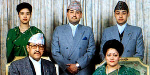 Nepal’s Royal Family members pose for a photograph at Narayanhiti Royal Palace in Katmandu in this undated file photo. Sitting from left King Birendra,Queen Aiswarya and standing from left to right are Princess Shruti,Crown Prince Dipendra and Prince Nirajan.