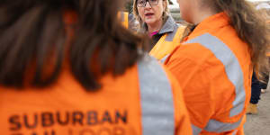 Premier Jacinta Allan,then the minister for the Suburban Rail Loop,inspecting works in Burwood in August.