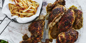 Serve this chicken with chips and greens – and plenty of napkins!