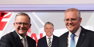 Anthony Albanese and Scott Morrison before the last debate of the 2022 election.