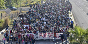 Migrants march north to the US border from Tapachula,Mexico.