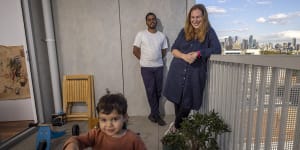 Sabrina Baker and Nagesh Seethiah with son Marcel,2,happily living in an Assemble apartment.