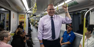 Transport for London commissioner Andy Lord travels on Sydney’s new metro line.