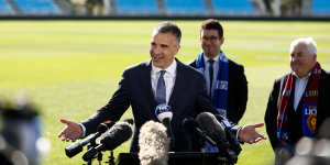 South Australian Premier Peter Malinauskas speaks with the media in the Adelaide Hills during Gather Round.