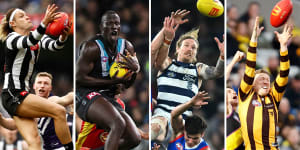 Intercept defenders (from left) Darcy Moore of Collingwood,Port’s Aliir Aliir,Geelong’s Tom Stewart and Hawthorn skipper James Sicily don’t get the recognition they deserve.