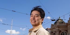 Jordan Chen outside Flinders Street Station,the first Melbourne landmark he created in Minecraft. 