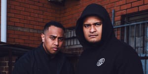 Jermoe “J Emz” Misa (left) and Spencer “Spenny” Magalogo of OneFour. The rap group will headline Melbourne’s RISING festival in June.