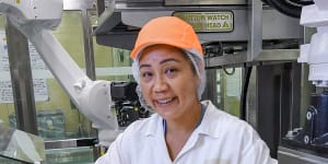 On the factory floor at Blackmores,Ruby Mongoso operates robots on the production line.