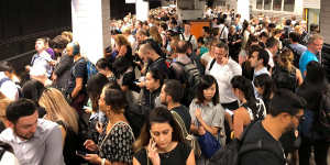 Wynyard station packed with commuters.