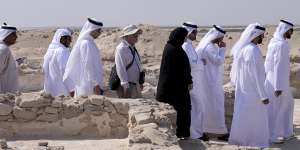 Emirati officials visit the ancient Christian monastery on Siniyah Island in Umm al-Quwain on Thursday.