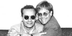 One of Bernie Taupin’s favourite photos with Elton John:“Still connected after all these years,” he writes.