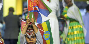 Flags,flowers greet for foes turned friends:Ethiopia and Eritrea