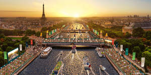 A visualisation of a parade of athletes on the River Seine during the opening ceremony of the Paris 2024 Games.