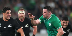 All Blacks outside-centre Anton Lienert-Brown breaks through the Ireland defence.