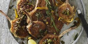 Crumbed lamb cutlets in rosemary,olive and lemon butter.