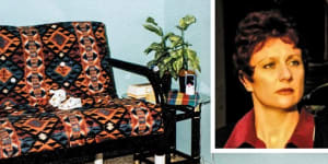 Kathleen Folbigg (inset) during her 2003 trial. Main image shows a photograph tendered during her trial,of the Folbiggs’ Singleton home;along with a generic image of a cassette tape.