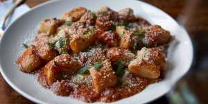 Gnocchi with tomato and basil sauce.