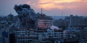 Smoke from an Israeli airstrike in the Rimal district of Gaza City