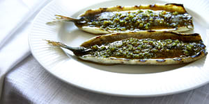 Bruce’s southern garfish with yuzu,green olive,parsley and chilli oil ($52).