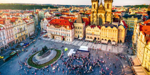 Prague’s Old Town Square in the evening.