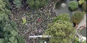 The crowd at Treasury Gardens in Melbourne as seen from above.
