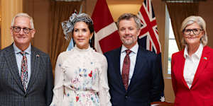 Simeon Beckett,Queen Mary of Denmark,King Frederik X of Denmark and Governor-General Sam Mostyn at Government House.