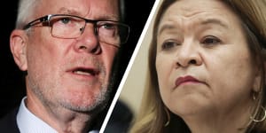 The not-so-dream team:The ABC’s former chair,Justin Milne,and managing director,Michelle Guthrie.