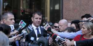 Baird outside the Lindt Cafe in Sydney,scene of a terrorist attack in late 2014.