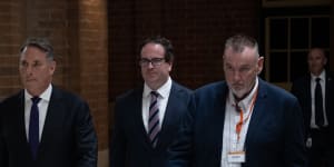 Deputy Prime Minister Richard Marles (left) and Minister for Veterans Affairs Matt Keogh arrive to give evidence at the royal commission on Thursday.