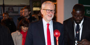 Labour Party leader Jeremy Corbyn leaves the vote count in his Islington North constituency on Friday.