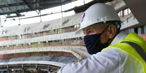 Oak View Group co-founder Tim Leiweke overseeing construction of the UBS Arena in New York in 2020.