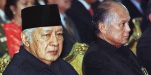 Indonesia’s late president Suharto (left) pictured in January 1998,four months before his resignation amid rioting in Jakarta and other cities.