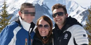 On a skiing trip with her son and her second husband,Anthony Koletti.