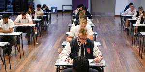 Year 12 students sit the HSC at Penola Catholic College in Emu Plains on Tuesday.