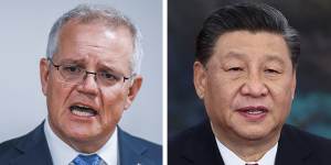Former prime minister Scott Morrison and Chinese President Xi Jinping. 