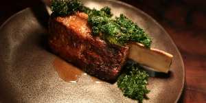 Go-to dish:Braised beef short rib,kale and mushroom.